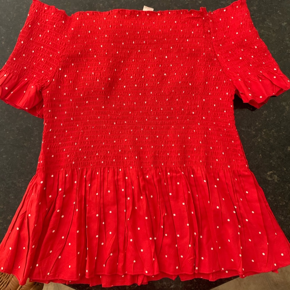 Smocked Red Shirt with White Dots